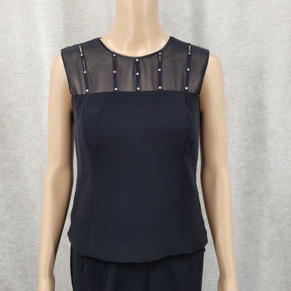 Jessica Howard Black Satin Trim Blazer Pantsuit 3 Piece Blousr Pants Jacket - Picture 9 of 16